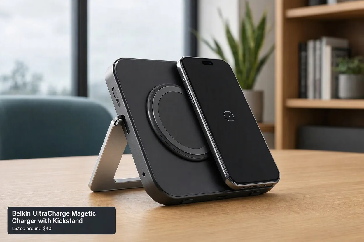Belkin UltraCharge Magnetic Qi2.2 25W charger with kickstand